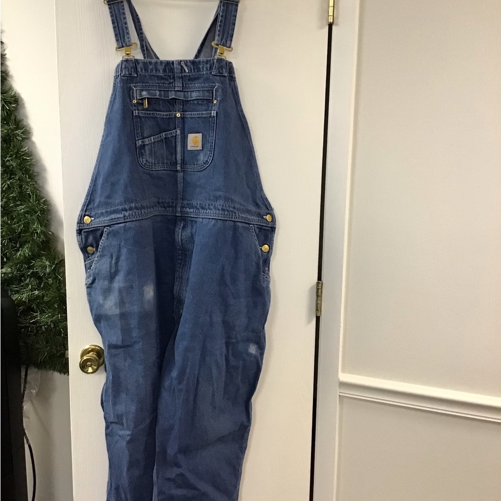 CARHARTT Bib Overalls Men’s 48x28 Loose Fit Blue Cotton Denim